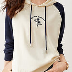 Cuffed Bi-Color Embroidered Drawstring Hooded Sweatshirt - liwisi