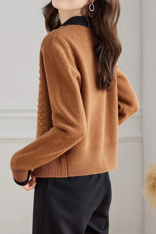 Shirt Collar Jacquard Knit Cardigan - 2 Colors Available - liwisi