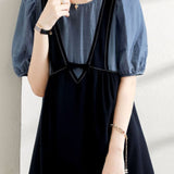 Layered Look Stitch Decor Semi-Flare Dress - 2 Colors Available - liwisi