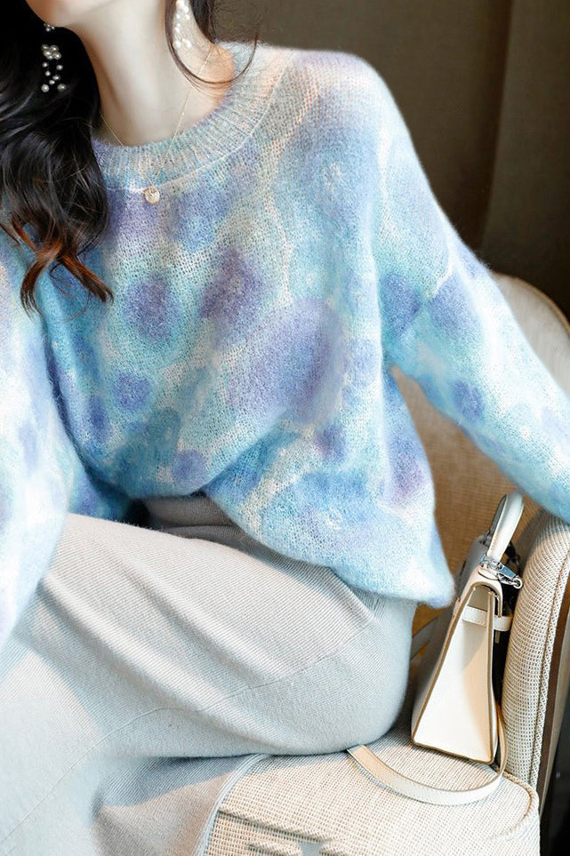 Round Neck Printed Pattern Knit Top - 2 Colors Available - liwisi
