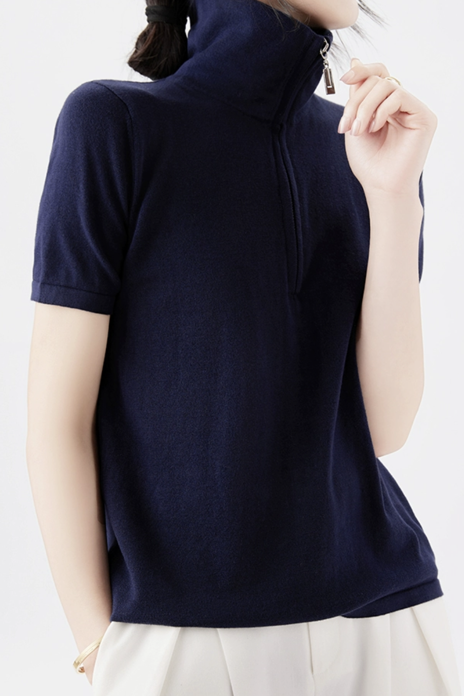 Simple Design Half Zip Knit Top - 4 Colors Available - liwisi
