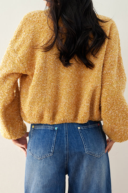 Yellow Single Button Oversized Round Neck Cardigan - liwisi