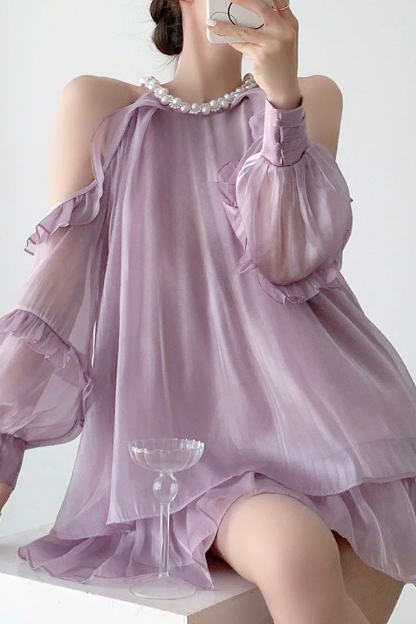 Off-shoulder halter neck dress with pearl decoration - liwisi