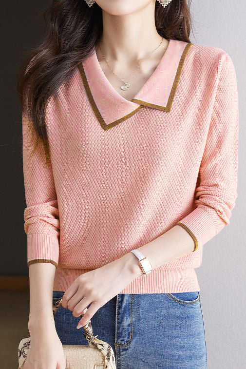 Contrast color hollow - out knitted sweater - liwisi