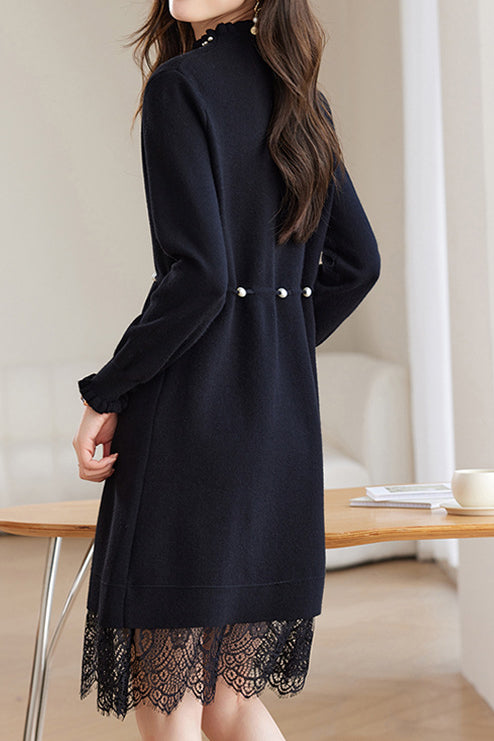 Pearl Beaded Decor Knit Dress - 2 Colors Available - liwisi