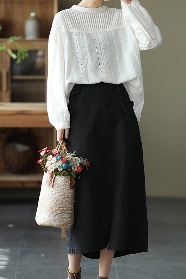 Pintuck Cape Shoulder Jacquard Blouse - 2 Colors Available - liwisi