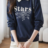 Casual Letter Embroidered Faux Layered Collar Sweatshirt - liwisi