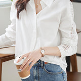 Sheer Lace Contrast Drop Shoulder Shirt - liwisi