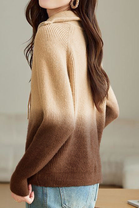 Fashion Gradient Color Double Zipper Cardigan - liwisi
