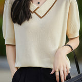 Asymmetrical Chelsea Collar Short Sleeve Knit - 3 Colors Available - liwisi