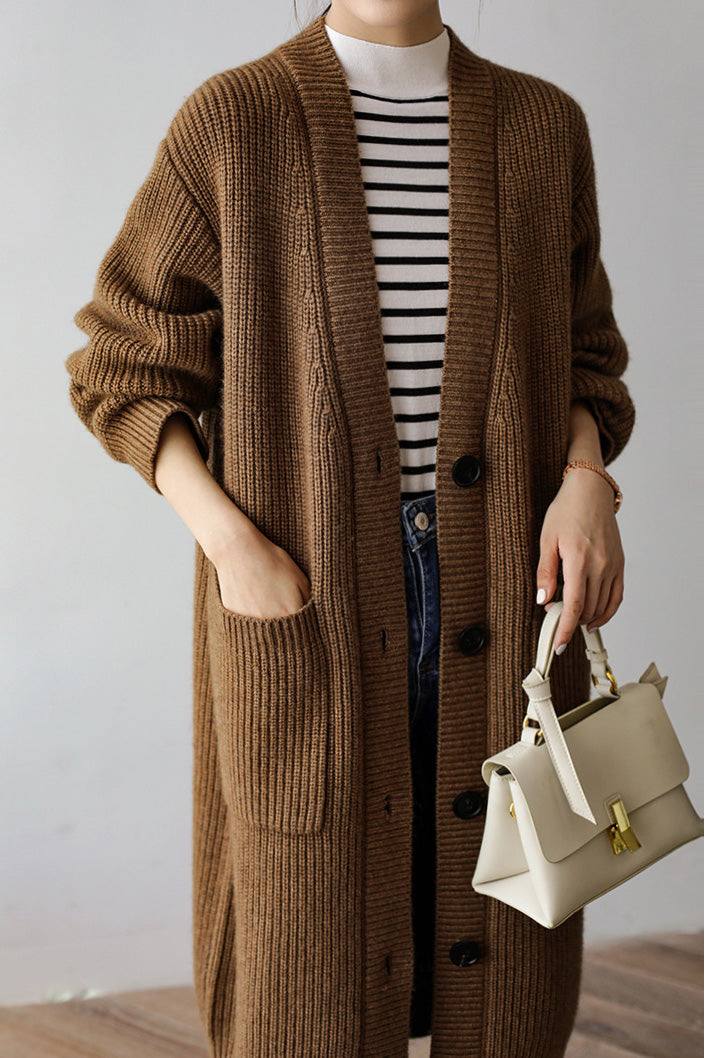Casual Heavyweight Long Knit Jacket - liwisi