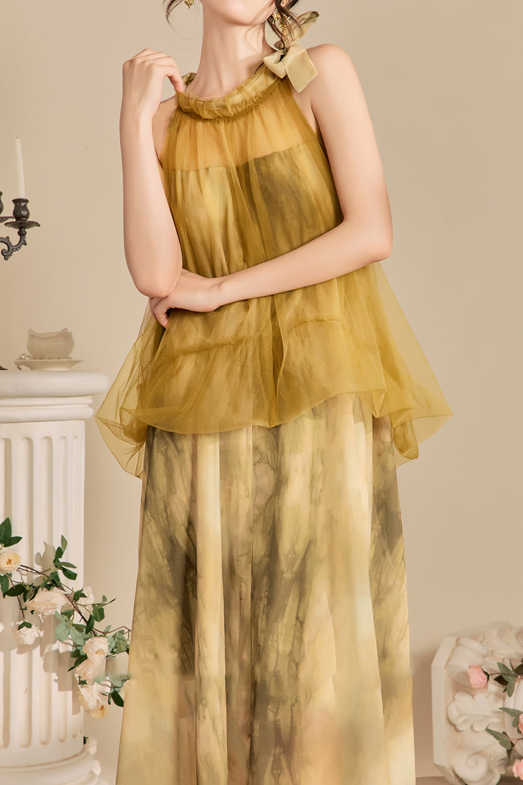 Halter Neck Tulle Contrast Ombre Long Dress with Lining - 3 Colors Available - liwisi