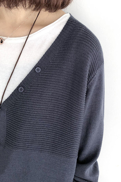 V-Neck Rib Knit Cardigan with Contrast - 5 Colors Available - liwisi