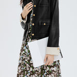 ラウンドネックシンプルレザージャケット 裏地付 2色入 - liwisi