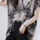 Skipper Collar Side Slit Flower Print Shirt - liwisi