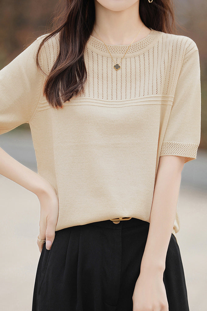 Round Neck Openwork Knit Top - 5 Colors Available - liwisi