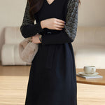 Mid-Length Patchwork Knit Dress - liwisi