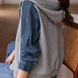 Hooded Zip-Up Denim Contrast Jacket - liwisi