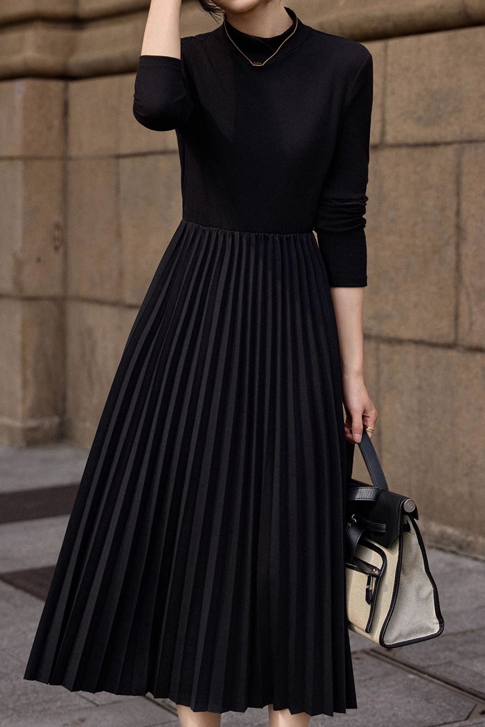 Black French Style Pleated Dress - liwisi