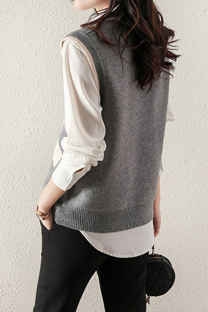 Casual V-Neck Diamond Pattern Knit Vest - 3 Colors Available - liwisi