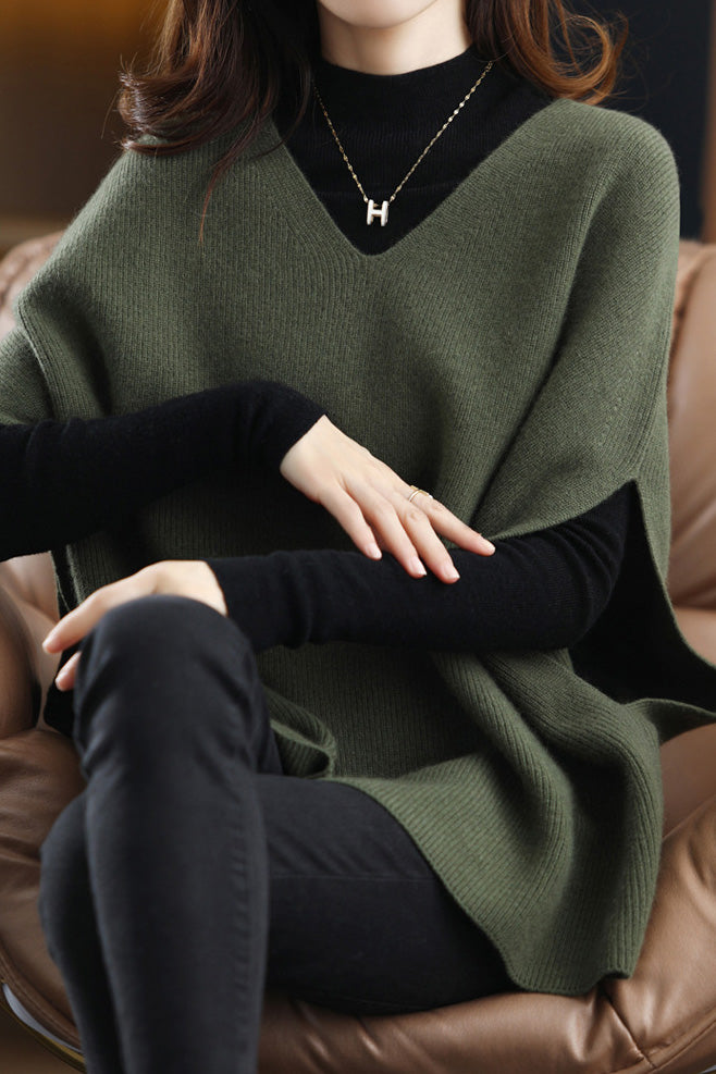 Poncho Style V-Neck Casual Knit Vest - 5 Colors Available - liwisi