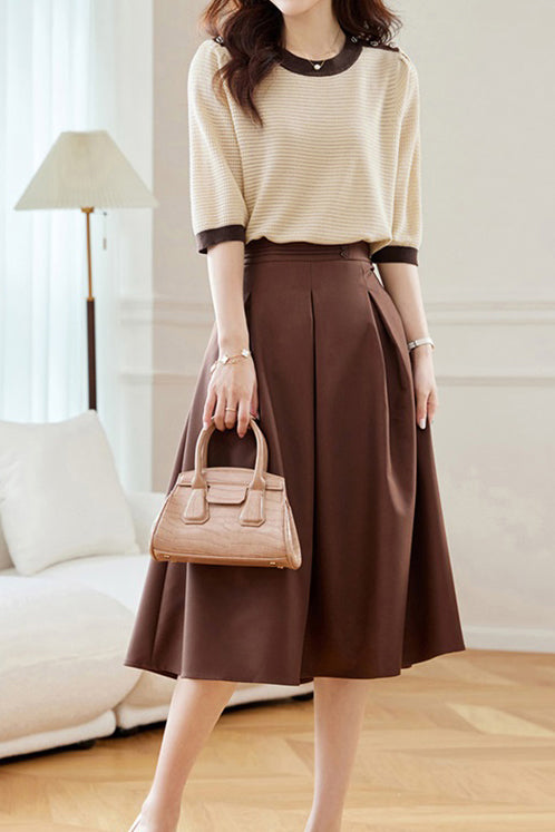 Bi-Color Hem Button Decor Knit Top - 3 Colors Available - liwisi