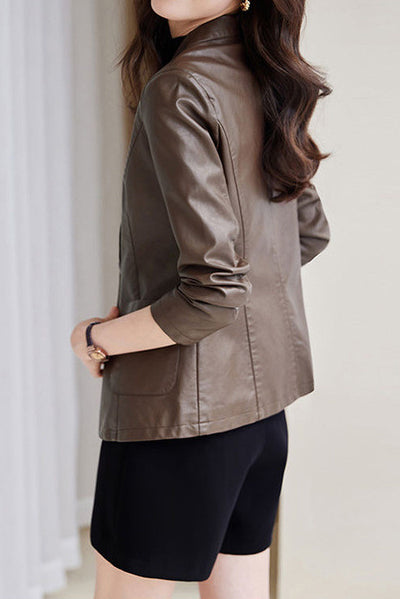Montgomery Collar Leather Tailored Jacket - 2 Colors Available - liwisi
