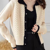 Shirt Collar Jacquard Knit Cardigan - 2 Colors Available - liwisi