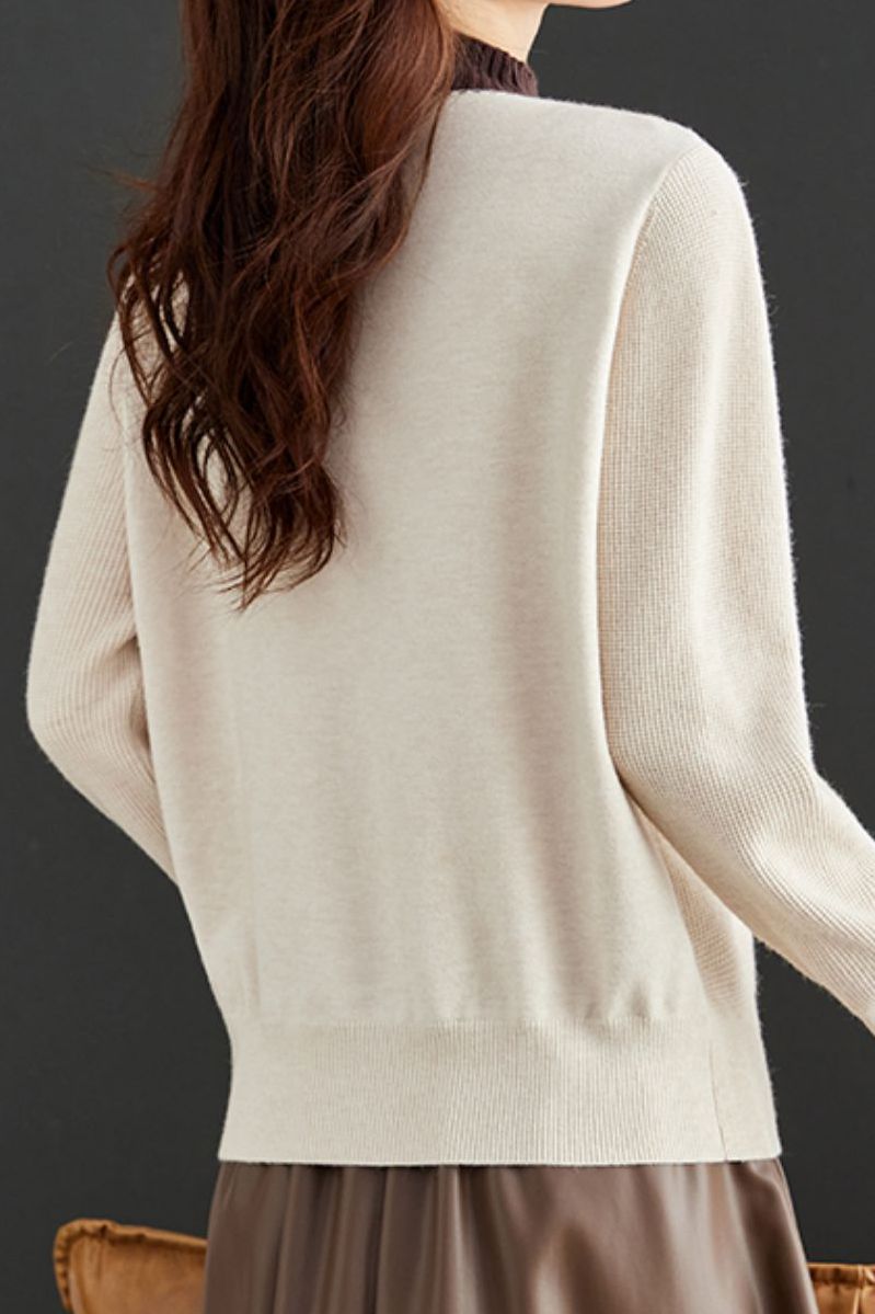 Contrast - color fake two - piece knitted sweater - liwisi