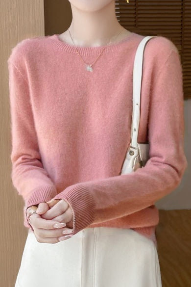 Solid-color round-neck base layer shirt - liwisi