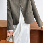 ラウンドネックストレートテーラードジャケット 裏地付 2色入 - liwisi