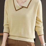 Contrast color hollow - out knitted sweater - liwisi
