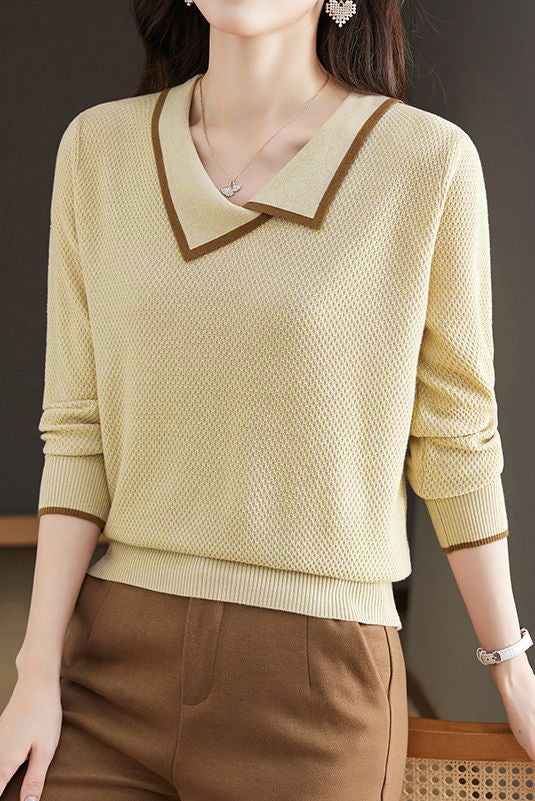 Contrast color hollow - out knitted sweater - liwisi
