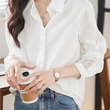 Sheer Lace Contrast Drop Shoulder Shirt - liwisi