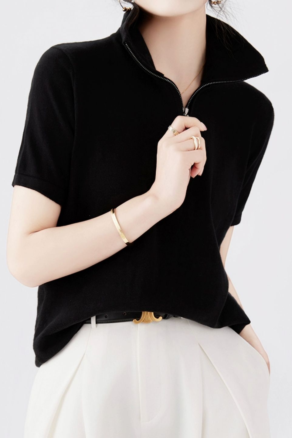 Simple Design Half Zip Knit Top - 4 Colors Available - liwisi