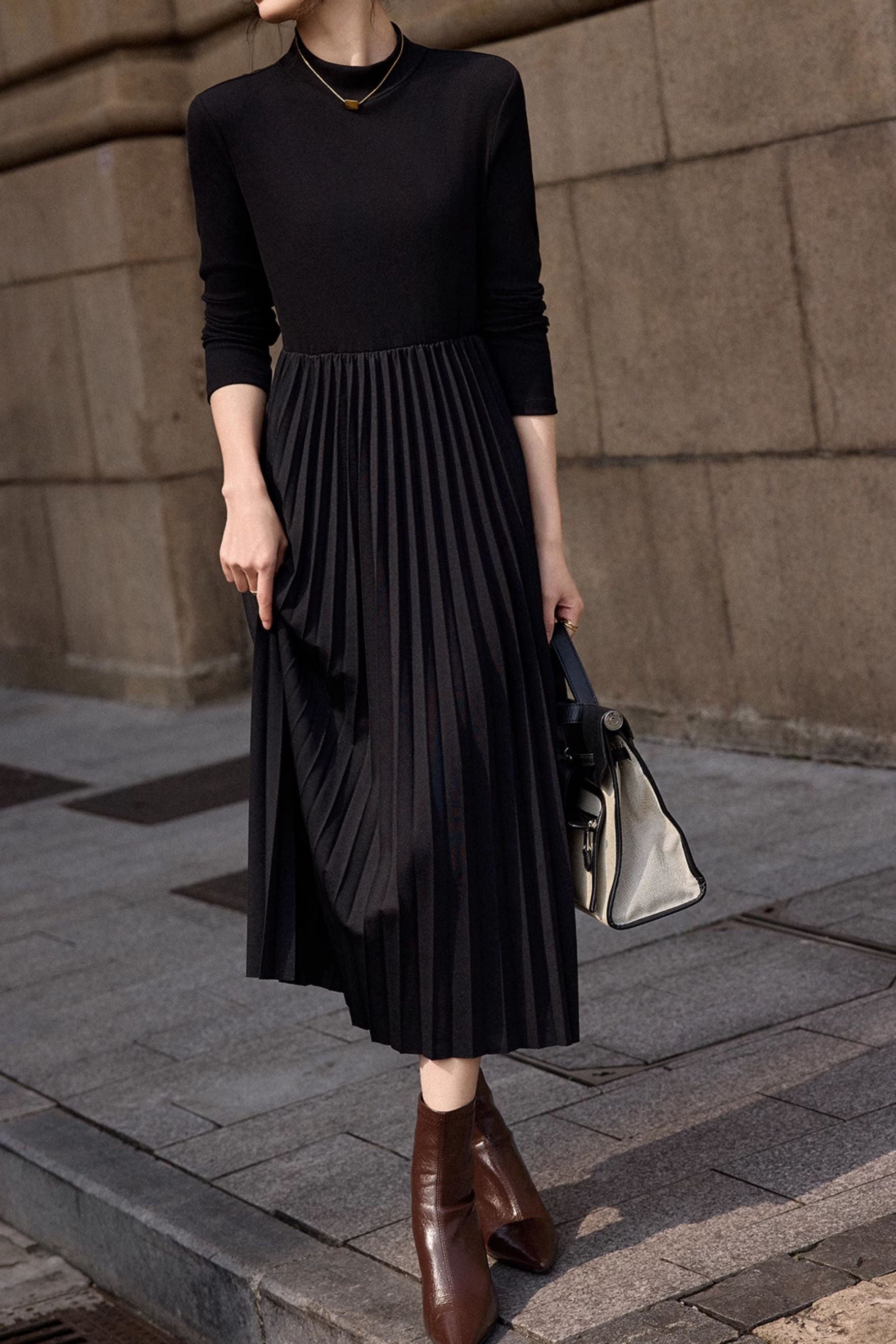 Black French Style Pleated Dress - liwisi