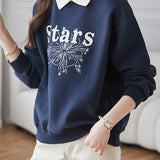 Casual Letter Embroidered Faux Layered Collar Sweatshirt - liwisi