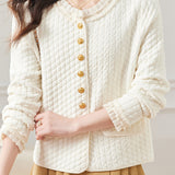 Elegant Ruffled Collar Pearl Decor Jacket - 3 Colors Available - liwisi