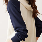 Cuffed Bi-Color Embroidered Drawstring Hooded Sweatshirt - liwisi