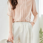 Peter Pan Collar Front Tuck Satin Blouse - 2 Colors Available - liwisi