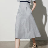 Polo Collar Striped Contrast Long Flare Dress - 2 Colors Available - liwisi