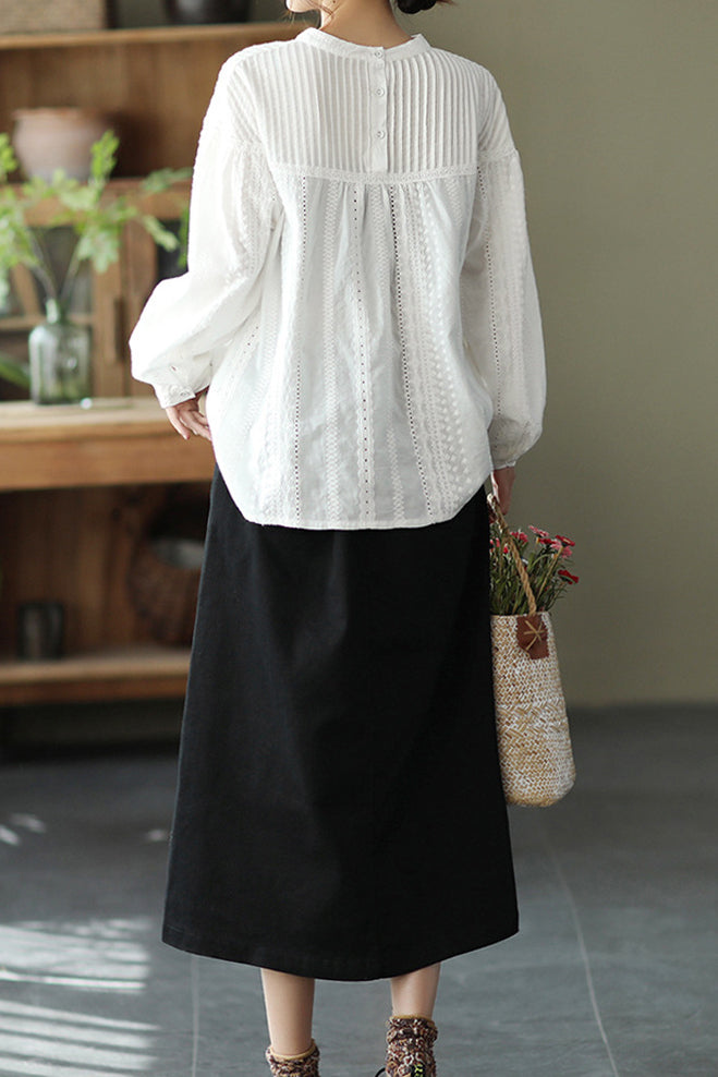 Pintuck Cape Shoulder Jacquard Blouse - 2 Colors Available - liwisi