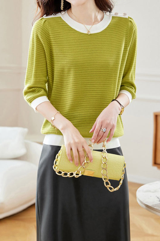 Bi-Color Hem Button Decor Knit Top - 3 Colors Available - liwisi
