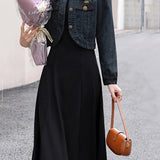 Two-Piece Set: Stand Collar Wrap Jacket + Casual Long Dress - 2 Colors Available - liwisi
