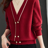 Contrast - color fake two - piece knitted sweater - liwisi