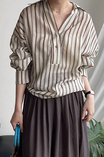 Casual Striped Lightweight Linen Sun-Protective Shirt - liwisi
