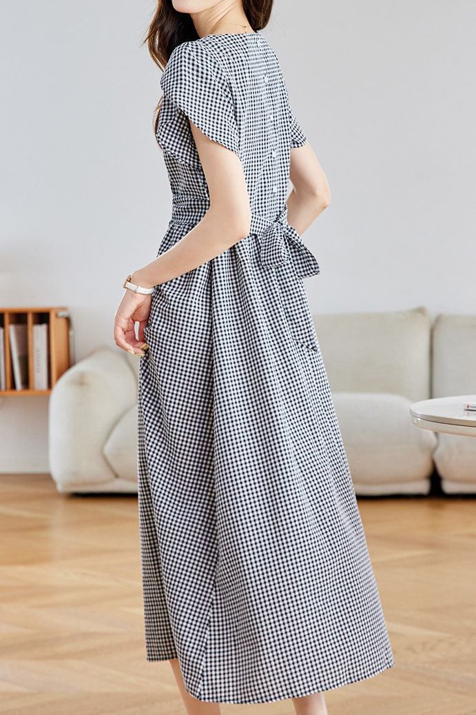 Fashionable Versatile Black and White Plaid Dress - liwisi