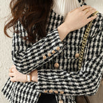 Elegant-Inspired Monochrome Houndstooth Single-Breasted Jacket with Lining - liwisi