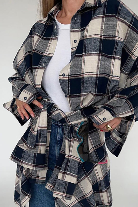 Drop Shoulder Check Pattern Tunic - liwisi