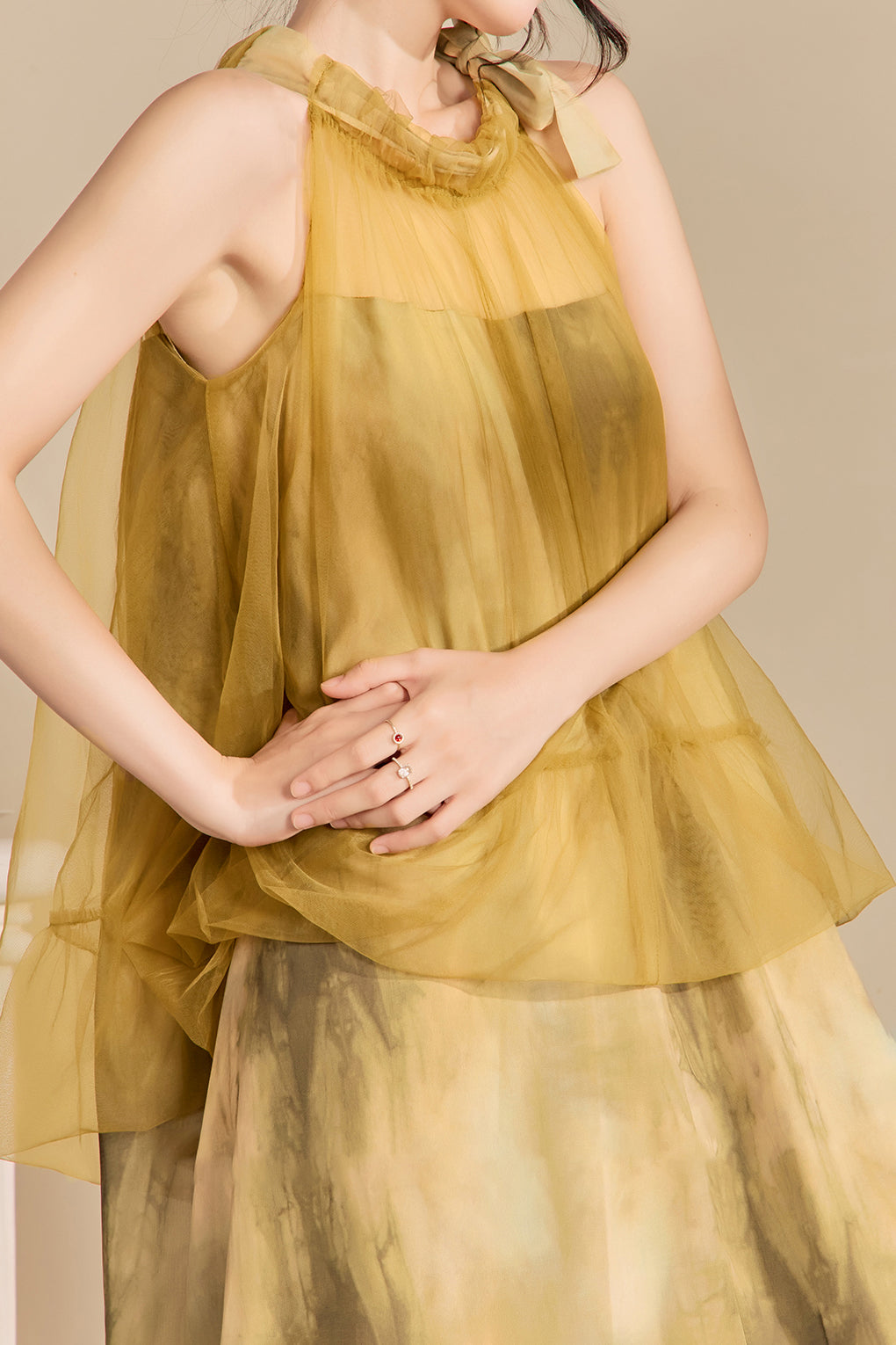 Halter Neck Tulle Contrast Ombre Long Dress with Lining - 3 Colors Available - liwisi
